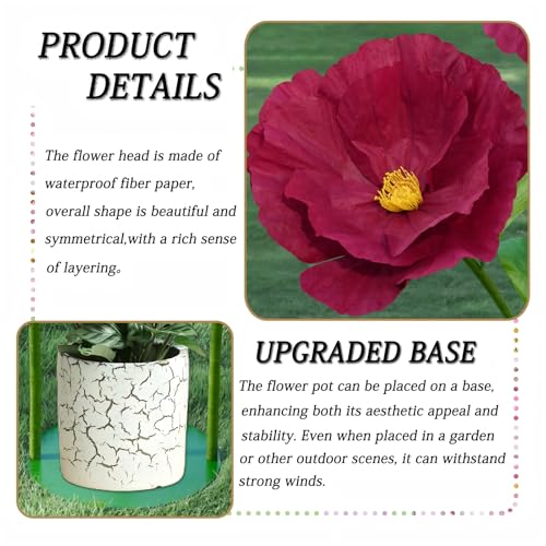 5.8 Ft Giant Artificial Flowers, Large Paper Poppy Flowers Decoration for Wedding, Hotel, Office, Window Display and Home Farmhouse Decor (Wine) - color: Wine