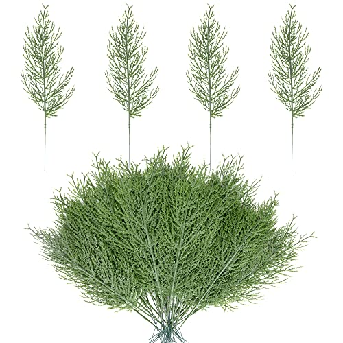Alpurple 25 PCS Artificial Pine Branches-13.7 Inches Fake Greenery Plants Pine Sprigs-Faux Pine Leaves Picks for DIY Garland Crafts Christmas Embellishing and Home Garden Decoration (25PCS) - color: 25pcs