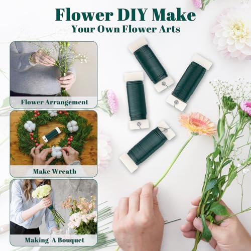 Aisoso 4 Pack Floral Wire, 131 Yards Paddle 22 Gauge Florist Wire Green for Wreath Making Craft, Floral Flower Arrangements and DIY Crafts, Garland