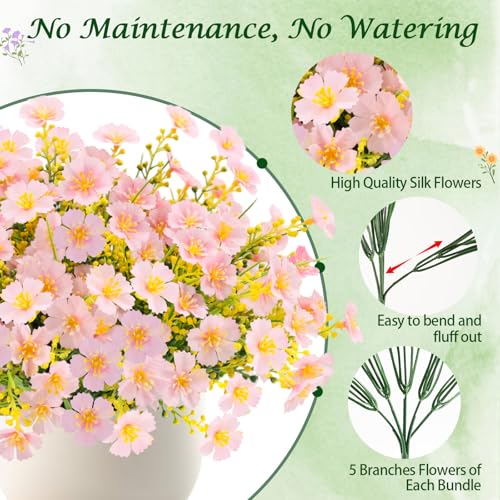 MACTING Artificial Flowers for Outdoors 12 Bundles UV Resistant Fake Flowers No Fade Faux Outdoor Plants for Indoor Outside Planters Garden Porch Yard Window Home Summer Decorations(Pink) - color: Pink, size: 12PCS