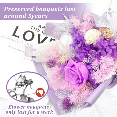 VTJMB Flowers for Delivery Prime, Preserved Flower Bouquet with Box, Birthday Dried Flowers Gift for Women, Mothers Day Gifts for Mom, Wife, Grandma, Friends - color: Romantic Purple