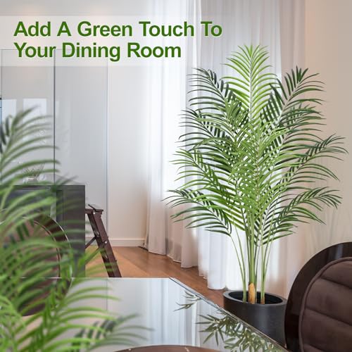 5ft Artificial Palm Tree Indoor Plant Tall Fake Tropical Paradise Palm Tree in Pot with Real Bark Design Faux Areca Palm Tree for Home Office Living Room Bedroom Farmhouse Modern Decor 1pcs - size: 5ft