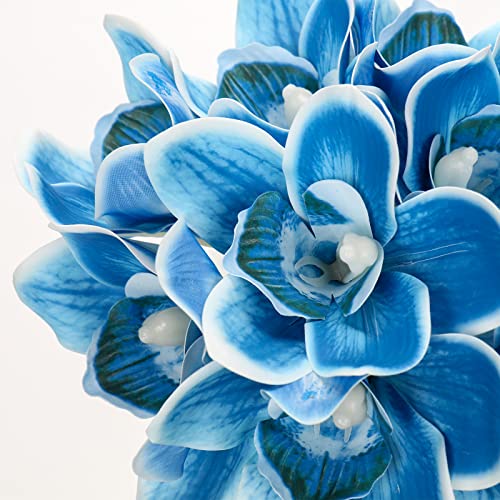 DILATATA Faux Flowers in Vase 9.3" Cymbidium Orchid Flowers Arrangement with Faux Water Real Touch Flowers for Wedding Table Centerpiece Home Decor, Blue - color: Cymbidium-blue