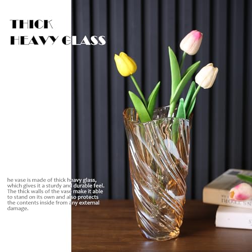 Glass Vase,Elegant Spiral Decorative Centerpiece for Home, Office,Wedding, Stylish Blown Glass Flower Vase - color: Amber, size: 9.4" Hight