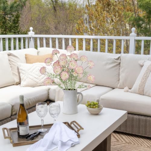 CISDUEO 4 Pcs Artificial Wildflowers Bulk Spring Decor Pink Fake Silk Flowers Mums with Long Stems Faux Ball Chrysanthemum Flowers Arrangements for Wedding Bouquet Table Centerpiece Planter Outdoor - color: Pink-1