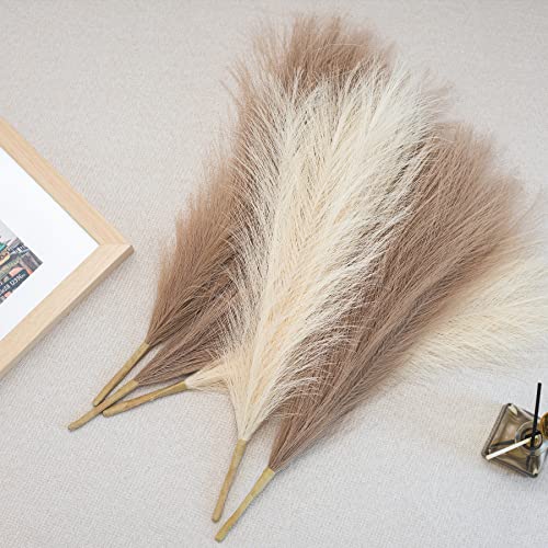 Faux Pampas Grass, 18"/45cm Artificial Pampas Grass Fluffy 6 Stem pompous Grass Flower Arrangement for Boho Home Wedding Decoration (Beige,Taupe) - color: Beige,taupe