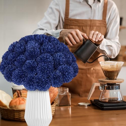 36 Pcs Artificial Chrysanthemums Flowers Blue Ball Flower Silk Fake Mums Flowers for Home Decor Outdoor Wedding Floral Arrangement St Patricks Day Table Centerpiece - color: Blue