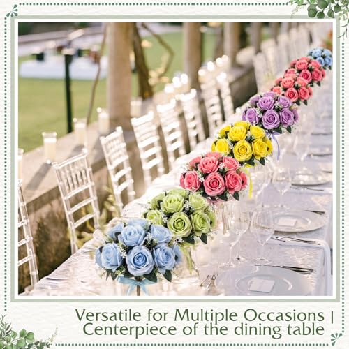 Canlierr 6 Pcs Pastel Bridesmaid Bouquet Set for Wedding, 7 Inch Pre Made Artificial Silk Rose Wedding Flowers, Bridal Party Bouquets for Ceremony, Reception, Bridal Shower, Table Centerpiece