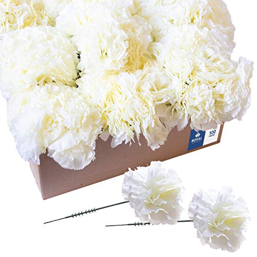 Royal Imports Artificial Carnations, Silk Faux Flowers, for Funeral Arrangements, Wedding Bouquets, Cemetery Wreaths, DIY Crafts - 100 Single 5" Stems - Ivory - color: Ivory