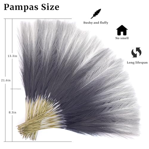 TORONTOKYO Black Pampas Grass Decor, 50Pcs 21.6 inch Artificial Faux Pompas Grass Small Short Fluffy Arrangement for Home Gothic Decor Vase Filler - color: Black, size: 21.6inch-50Pcs