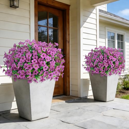 Roberly Artificial Flowers for Outdoors, UV Resistant Silk Faux Flowers Daisy with Eucalyptus Greenery Stems Fake Plastic Plants for Spring Summer Patio Garden Home Decor, 18 Bundles, Light Purple - color: Light Purple