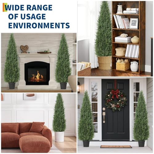 2-Pack 4FT Artificial Cedar Spiral Topiary Trees, UV Resistant Outdoor Fake Potted Plants for Porch, Patio, Wedding, Garden Decor, Realistic Faux Boxwood 4FT - size: 3ft 11in