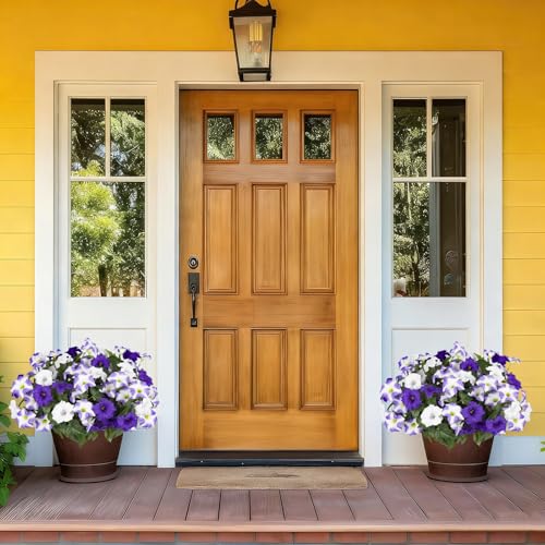 Artificial Flowers for Outdoors, Faux Petunias Spring Summer Decoration, Fake Flowers Plants UV Resistant Look Real Silk Flowers for Outside Planter Front Door Porch Patio Yard (6, Purple-White) - color: Purple-white