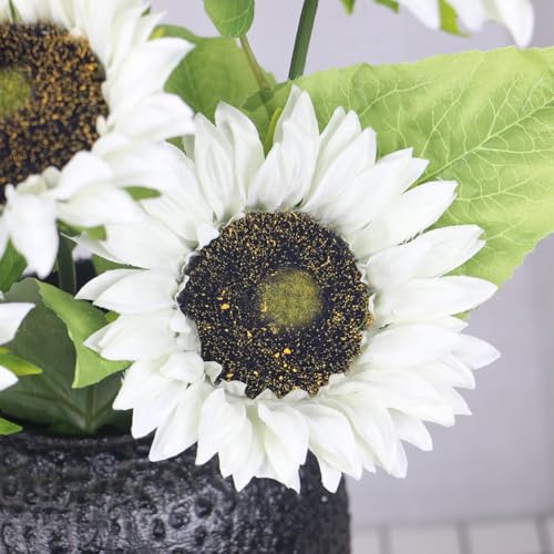 Olrla Long Stem Artificial Sunflower 6pcs, White Fake Sun Flowers Single Stem for Table Centerpiece, DIY Arrangement,Vintage Cottage Decor (NO VASE) - color: White Long Stem