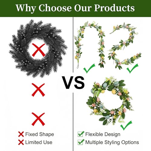 2 Pack 6FT Spring Garland with Eggs, Artificial Greenery Garland for Door, Mantel, Table, Fireplace and Entryway, Farmhouse Spring Home Decor - size: 6FT-PC-A