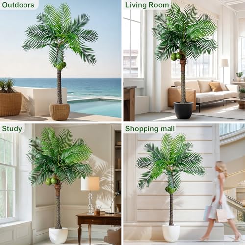 Large Artificial Palm Tree Big Faux Tropical Phoenix Trees Indoor Outdoor Realistic Floor Plants Tall Fake Plant for Modern Home Living Room Office Decor Porch Outside Patio arboles para decoracion - color: Single Pole Palm Tree, size: 6ft