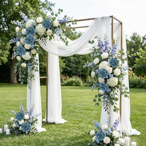 Foam Roses,16Pcs Dusty Blue Foam Flowers Real Looking Artificial Fake Roses with Stems and Leaves for DIY Wedding Bouquets Baby Shower Party Home Centerpiece Floral Arrangement (Dusty Blue)
