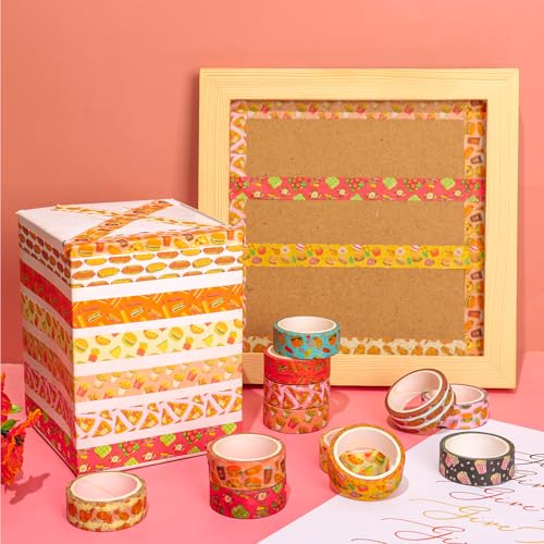 FYSUIMU 12 Rolls Cute Food Washi Tape Cartoon Yummy Fast Food Masking Tape Set Decorative Wrapping Paper Tapes for Scrapbook Journal DIY Art Crafts - style: Cute Food