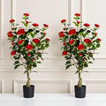 Artificial Camellia Tree 2 Pack, 3FT Faux Camellia Plant in Pot, 36 inch Fake Potted Camellia Flower Tree Plastic Camellia Tree for Modern Home Office Christmas Living Room Floor Decor Indoor, Red - style: C-Camellias (36 inch-Red)