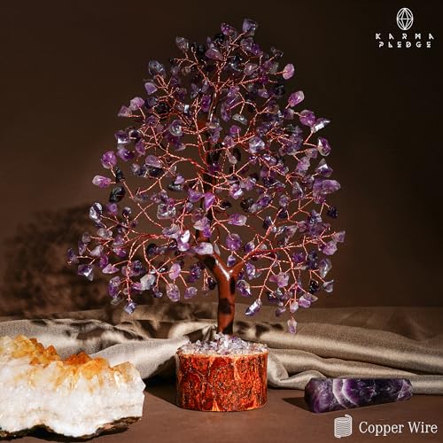 Crystal Tree of Life Amethyst Healing Crystal Trees for Home & Office Decoration, Handmade Crystal Money Bonsai Trees for Positive Energy, Good Luck, Christmas Decor, Birthday Gifts for Women, Mom - color: Wooden Base Amethyst Crystal Tree