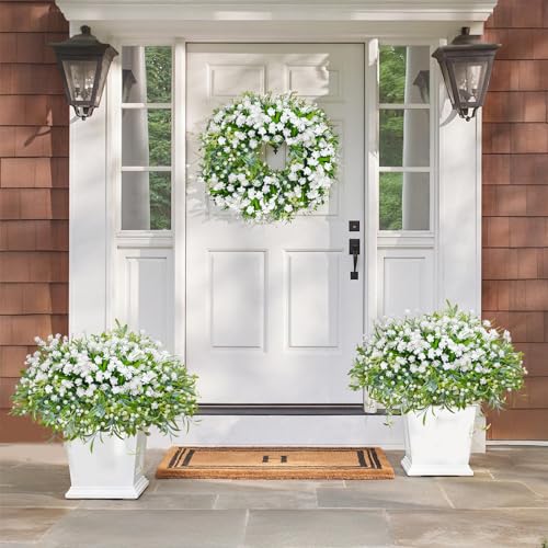 36 Pcs Artificial Flowers for Outdoor, UV Resistant Outdoor Fake Plants Faux Plastic Flowers Shrubs for Outside Garden Patio Porch Window Box Spring Summer Decor (Mixed White) - color: White