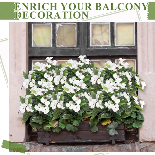 Wavwavw 6 Pcs Artificial Impatiens Bouquet Flowers for Outdoors 15 Inch Silk Flowers Greenery Artificial Impatiens for Outdoor Patio Lawn Garden Balcony Pot Hanging Basket Porch Decoration(White) - color: White