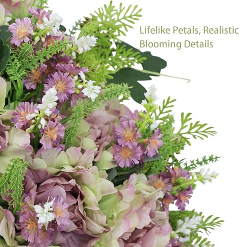 24” Artificial Flowers for Outdoors, Set of 2 Realistic Faux Purple Peonies in Cement Pots, UV Resistant Fake Plants Look Real for Front Porch, Entryway & Indoor Spring Decor - color: Peony Antique Lavender