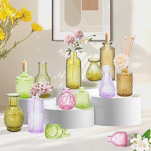 16 Pack Glass Bud Vase Set, Small Flower Vase Set Bud Vases for Wedding Centerpiece Table Decor, Vintage Small Vases for Room Home Dining Party Table Center Decor (Amber Set, 16 Pack) - color: Amber Set, size: 16 Pack