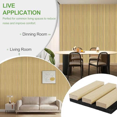 4 Pack Wood Panels for Wall, 96" x 8" Wood Slat Acoustic Panels, Acoustic Wall Panels for Interior Wall Decor, Sound Absorbing Wall Panels for Noise Reduction and Decoration, Cream Oak - color: Cream Oak, size: 4PCS-96" x 8"