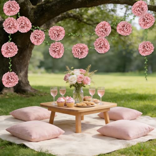 Pink Flower Garland for Backdrop - 2 Pcs Artificial Hanging Flower Garlands for Living Room Wedding Arch Decor, 8.2 Ft Fake Paper Floral Vines for Wall Window Garden Party Decoration - color: Pink
