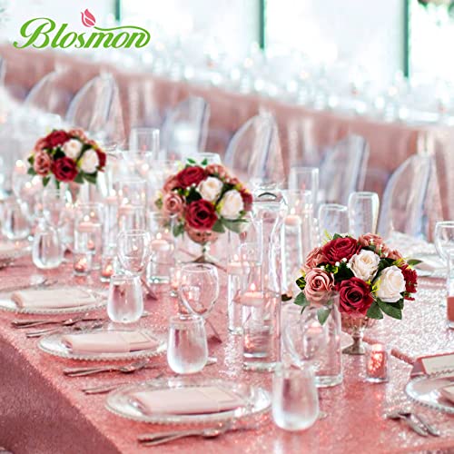 BLOSMON Wedding Flowers Centerpieces for Tables: 10 Pcs Burgundy & Dusty Rose & Creamy White Fake Roses Kissing Balls Decoration - Artificial Silk Floral Arrangements for Home Party DIY Decor - color: Burgundy & Dusty Rose & Creamy White
