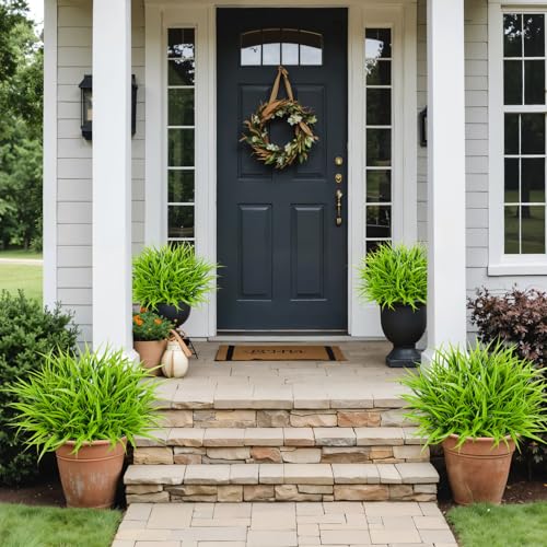 16 Pcs Artificial Plants Outdoor Fake Grass Faux Greenery Stems UV Resistant Plastic Plants Shrubs for Planters Patio Garden Front Porch Pathway Spring Summer Home Decor, Green - color: Green