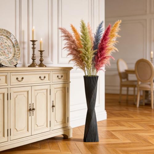 23.6" (60cm) Tall Black Floor Vase for Pampas Grass, Floor Vases for Modern Geometry Decor - Minimalist Skinny Unique Shape Flower Vase for Farmhouse Entryway, Fireplace,Shelf - color: Black