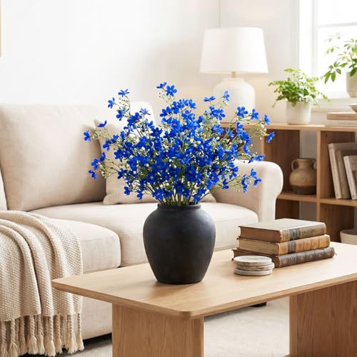 Tigeen 20 Stems Artificial Baby's Breath Flowers, Royal Blue Silk Fake Flowers with Long Stems for Tall Vase, Faux Floral Bouquet for Spring Wedding Party, Home Outdoor Indoor Table Centerpiece Decor - color: Blue