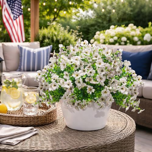 Grunyia 20 Bundles Artificial Flowers for Outdoors, UV Resistant Fake Plants Flowers Greenery Shrubs Plants for Decoration Outside Plants Hanging Planter Home Garden Decor (White) - color: White