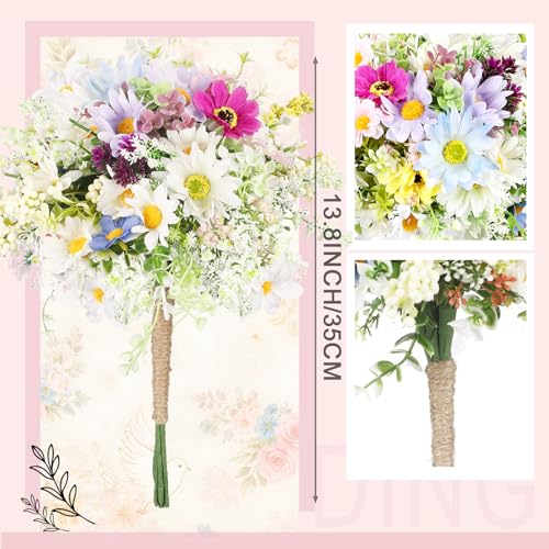 Giegxin Wildflower Wedding Bouquet for Bride Bridesmaid Spring Artificial Wildflowers Bridal Bouquet Fake Daisy Sunflower Boho Silk Floral for Wedding Arrangements Home Vase Centerpieces Outdoor Decor