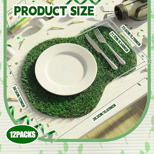 12 Pcs Golf Artificial Grass Mat Placemats for Golf Party Decorations Centerpieces for Table Green Fake Grass Tiles Placemats Birthday Party Decorations for Wedding Baby Shower
