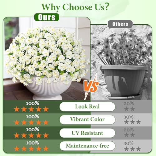MARTINE MALL 24 Bundles Look Real Artificial Flowers for Outdoors, Realistic Fake Outdoor Flowers, UV Resistant Silk Flowers for Outside Faux Flowers Plants for Outdoor planters Porch, White - color: White, size: 24 Bundles