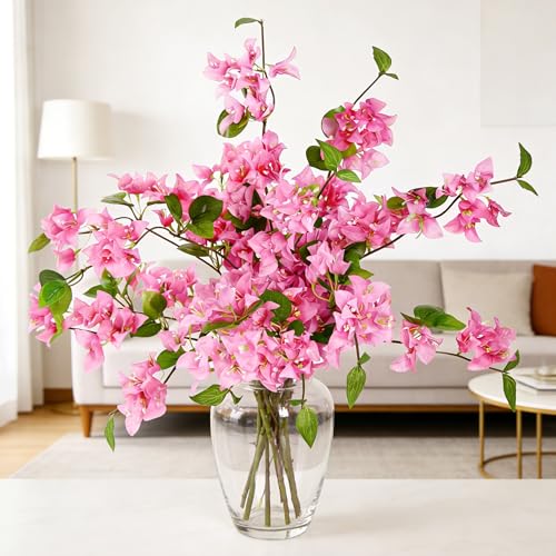 HCTCPALS Artificial Flowers for Outdoors 10 Pcs Bougainvillea Plant Realistic Silk Fake Flowers for UV Resistant Faux Plants Outdoor Indoor Outside Front Porch Hanging Planter Decoration-30” Pink - color: Bougainvillea Pink