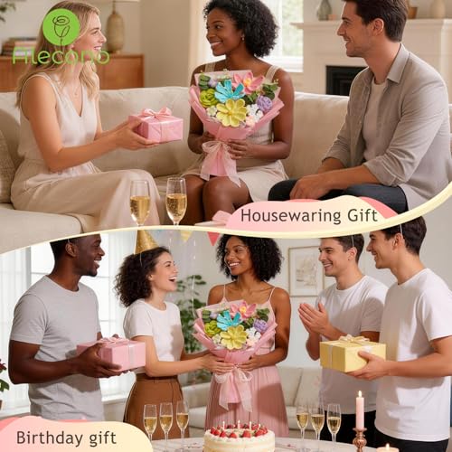 Alecono Crochet Flower Bouquet, Pastel Knitted Flowers, Crochet Tulip Rose Flower for Lover Anniversary Birthday Party Mother's Day Graduation Gifts (Include Card) - color: Pastel, size: Large