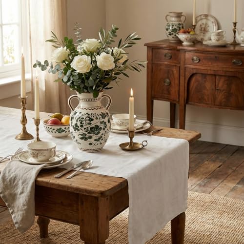 EFISPSS Ceramic Vintage Vase Decorative Spring Decor Chinese Crackle Floral Handle for Dining Room Living Room Green - color: Green