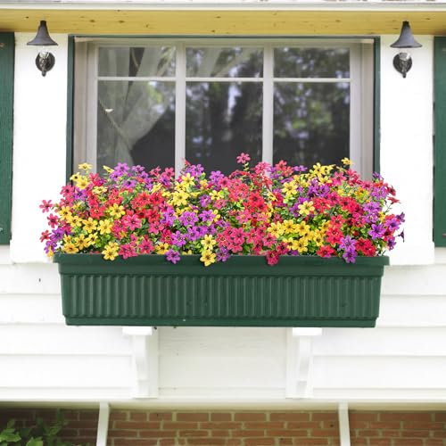 Bassion 20 Bundles Artificial Flowers for Outdoors Decorations, UV Resistant Faux Plants Fake Silk Flowers for Outside Daisy Hanging Planters Window Box Front Door Porch Patio Yard Home Decor - color: Mix Color