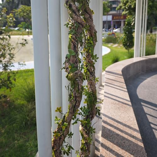 68.9inch Bendable Creepy Artificial Greenery Garland Faux Tree Trunk Branches Twigs Twisted Grape Vines Clover Leaves for Fireplace Mantel Halloween Wall Hanging Outdoor Baby Shower Party Swing Decor
