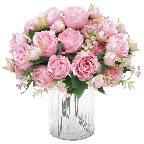 MARTINE MALL 2 Packs Peonies Artificial Flowers, Light Pink Artificial Peonies, Silk Peonies Flowers Fake Peonies Artificial Flowers Peonies Bouquet for Centerpiece Table Wedding Party Home Decor - color: Light Pink, size: 2PCS