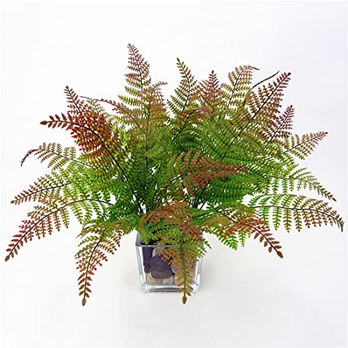 Artificial Fern Plants, Fake Greenery Shrubs Plastic Leaves Bushes Grass Shrub Bush for Indoor Outdoor Garden Verandah Wedding Party Decor Table Arrangement Decoration Red 4 Bunches - color: Red Fern Shrubs / 4 Pack