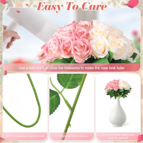 36 Pcs Pink Champagne Rose Artificial Flowers Bulk with Long Stem,Realistic Silk Fake Roses Plastic Roses Bouquet Artificial Flowers for Bridal Wedding Arrangement Table Centerpieces Decor - color: Pink, Champagne