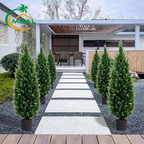 6ft Artificial Topiary Trees Beautiful Realistic Faux Cedar Pines UV Protection for Indoor Outdoor Front Porch Decorate- Set of 2 - size: 6ft