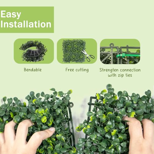 Grass Wall Panels 8 PCS 10"x 10" Artificial Boxwood Panels with 50 Zip Ties, Fake Greenery Backdrop Wall Grass Backdrop Artificial Plant Walls for Outdoor Indoor Garden Fence Backyard and Decor - size: 10x10Inch 8PCS