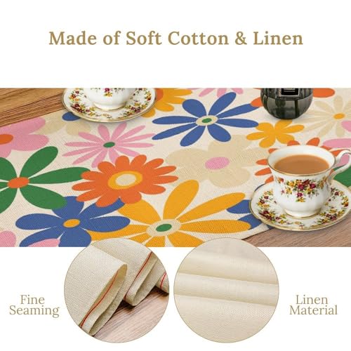 Vintage 70S Flower Table Runner for Linen Table Decor, Retro Botanical Colorful Floral Printed for Dining Room Kitchen Farmhouse Party Holiday Decorate 13" x 36" - color: Floral_15, size: 13"W x 36"L (Pack of 1)