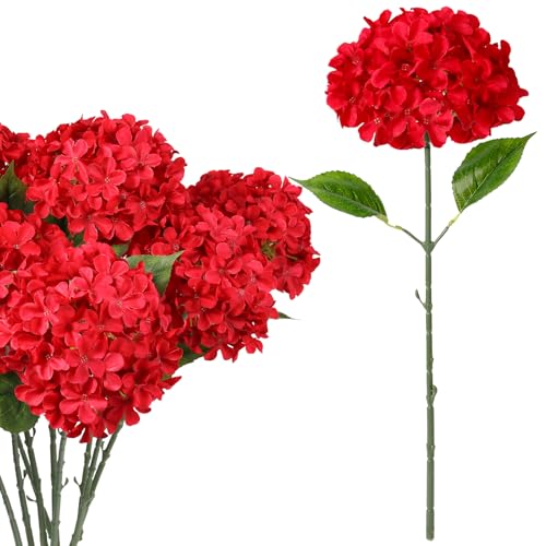 Red Hydrangea Artificial Flowers 10pcs 22" Faux Hydrangea (10, red) | Bouquets Arrangement For Home Table Centerpieces Wedding Baby Shower Birthday Party Decoration - color: Red